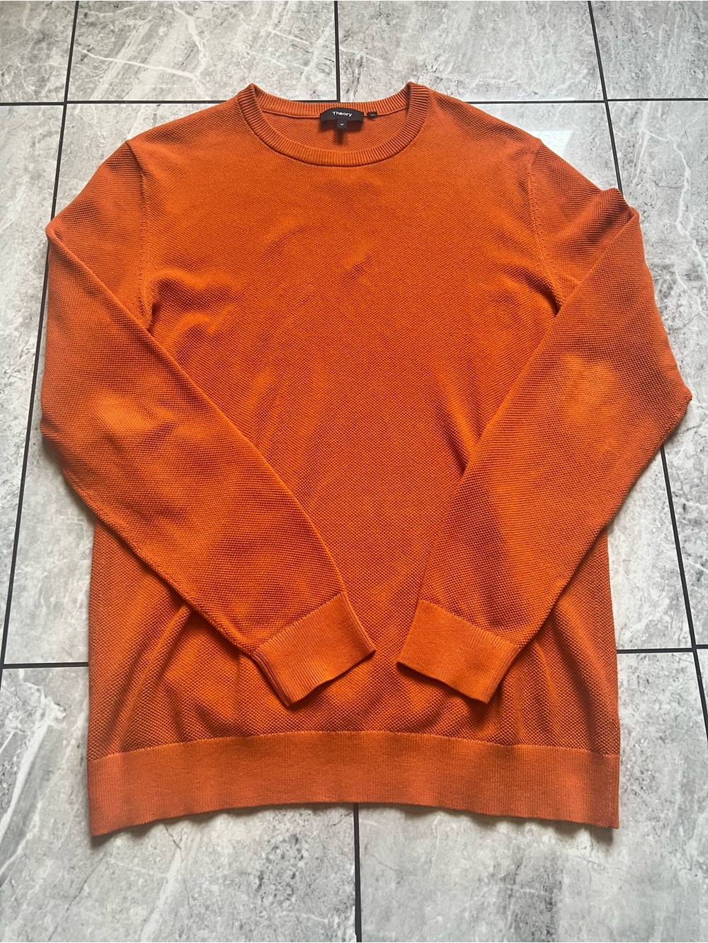 Theory Men's Riland Pique Knit Sweater Breach Orange Cotton Crewneck Pullover M